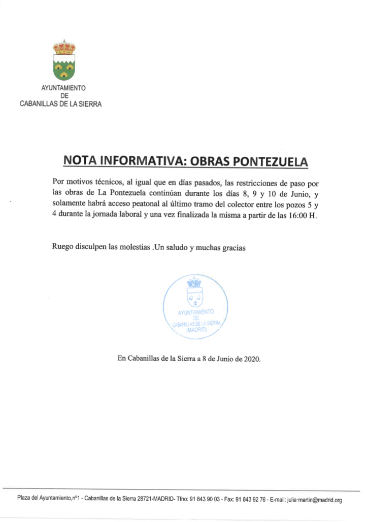 Obras Pontezuela 8 9 10 junio 2020