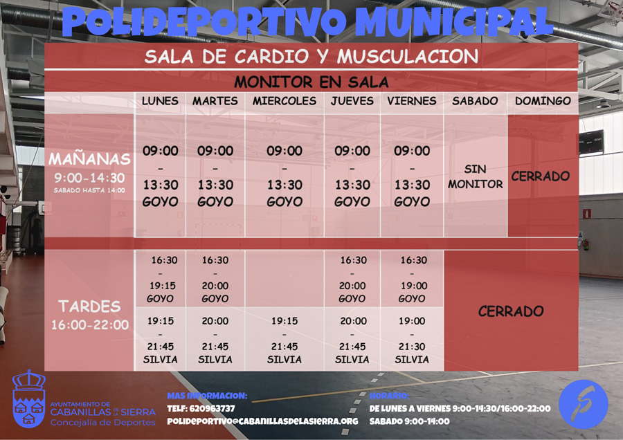 horarios gimnasio y monitores