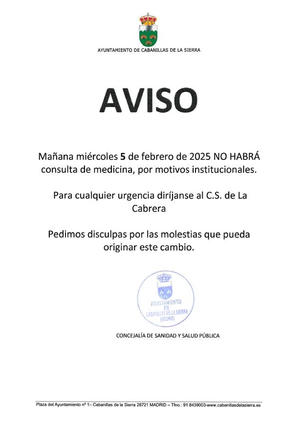 Aviso no hay consulta medica 20250205