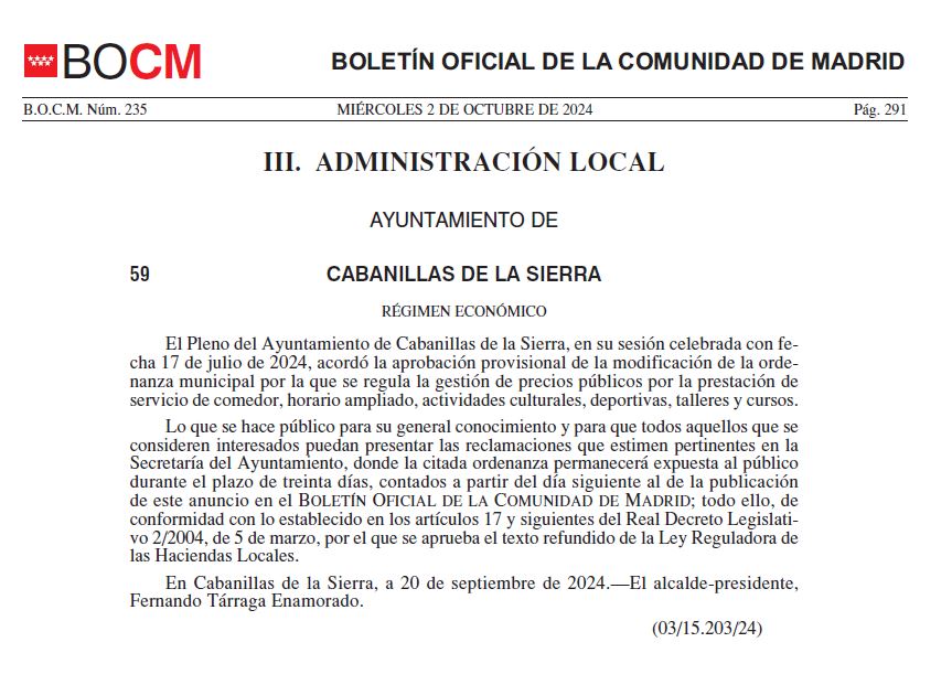 BOCM 20241002 MOD ORD ACTIVIDADES EXP PUBLICA