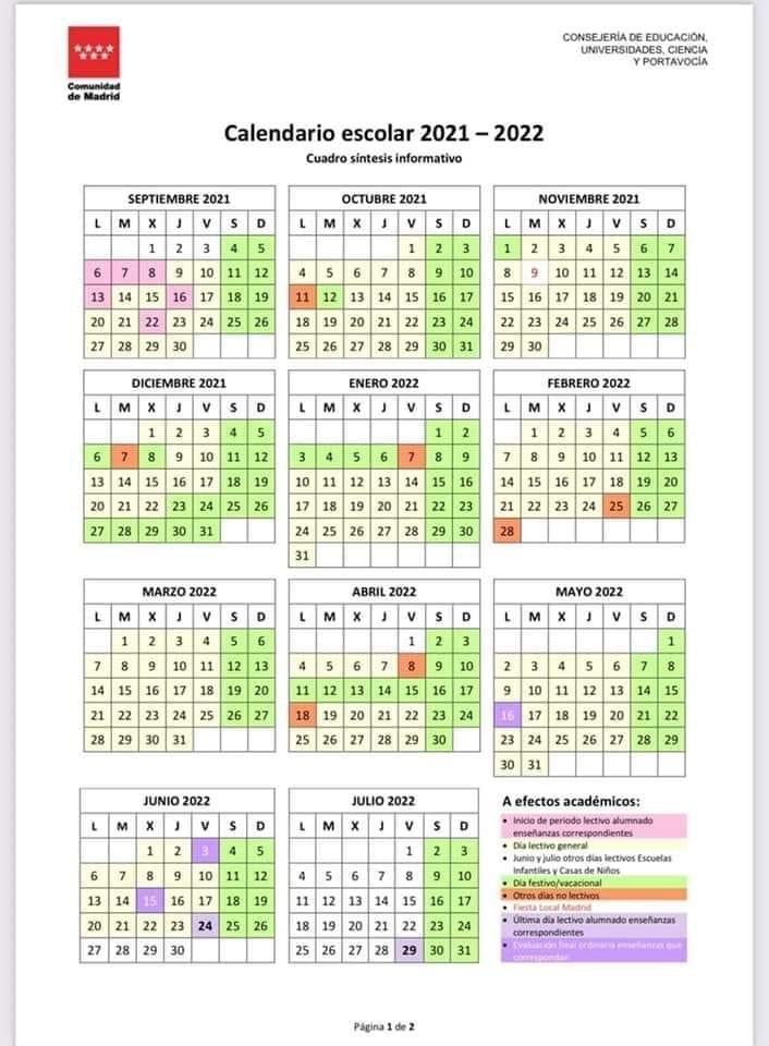 Calendario escolar 21 22